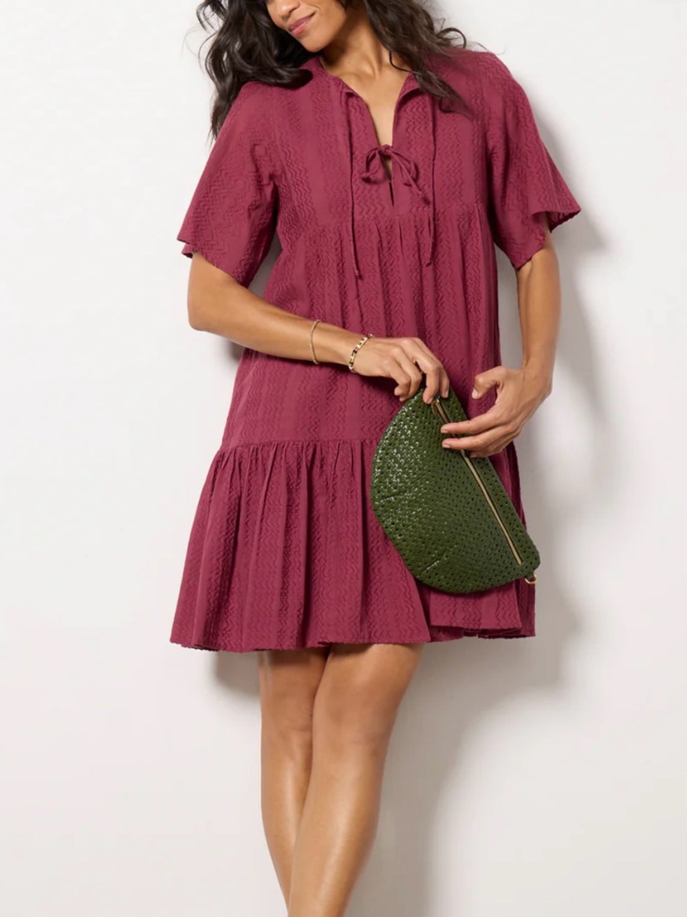 Emerson Fry RARE Isla Dress Crushed Berry M/L Organic Cotton Tiered Short NWT